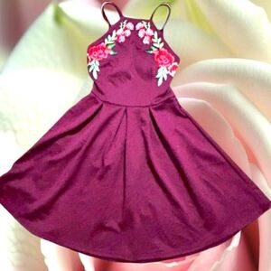 B Darlin Purple Pleated Embellished Halter Dress